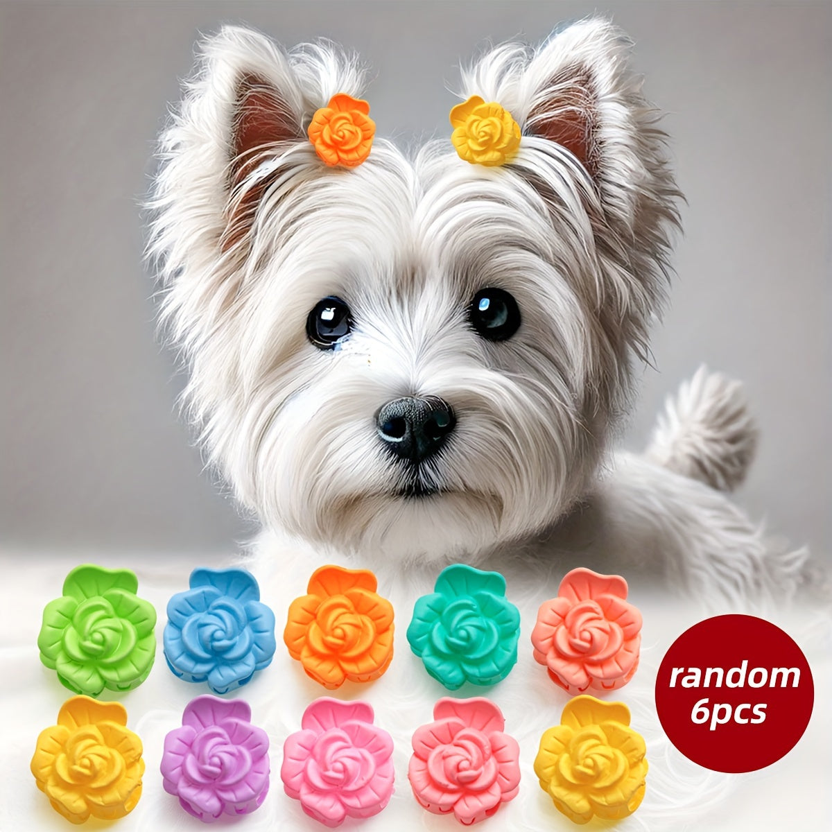 6-Pack Peony Flower Pet Hair Clips