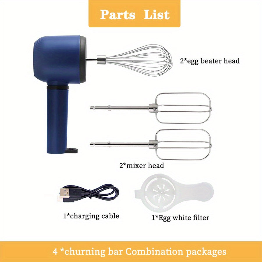 USB Rechargeable Cordless Electric Hand Mixer with Dual Whisk Heads