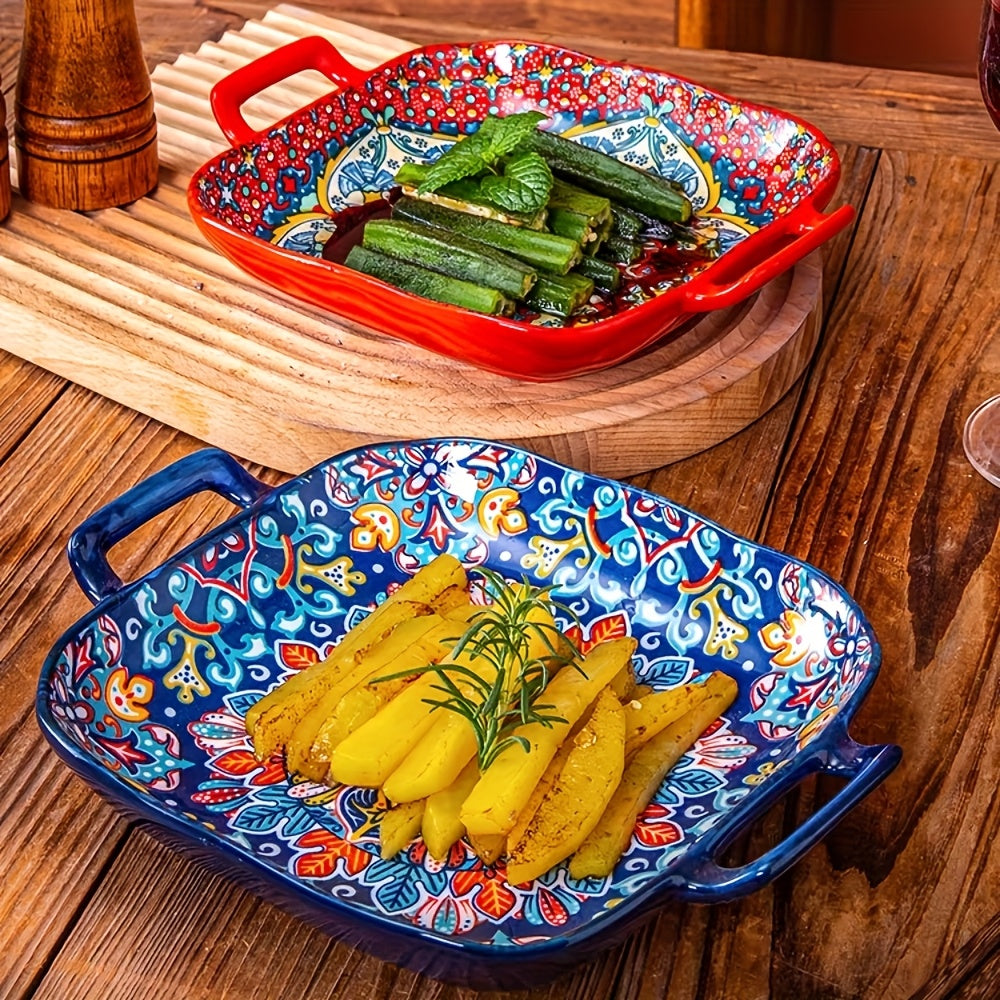 Set 4 Piese Farfurii Pătrate Boho din Ceramică