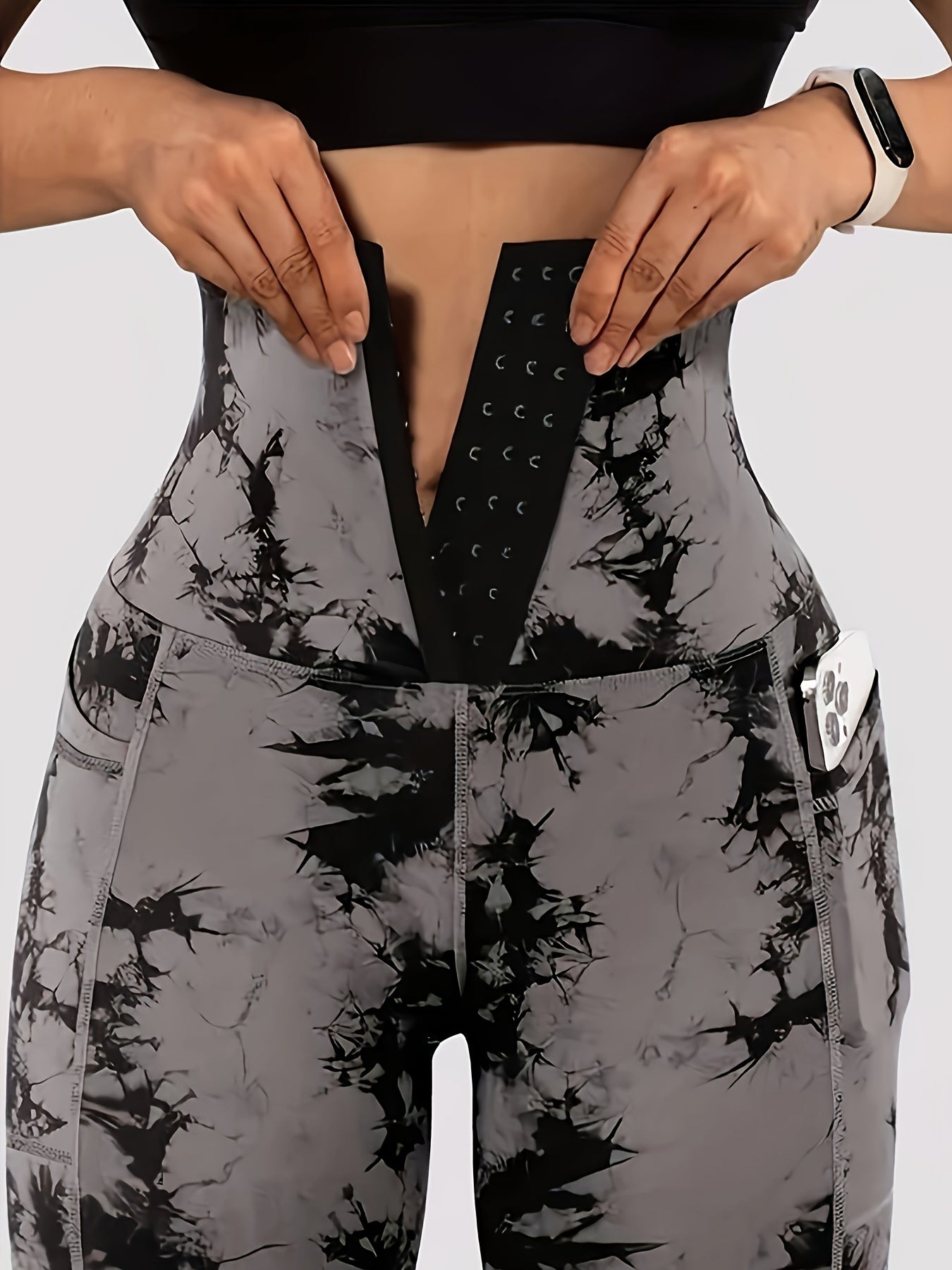 Women'S Tie-Dye Print High-Waisted Tummy Control Pants with Front Zipper