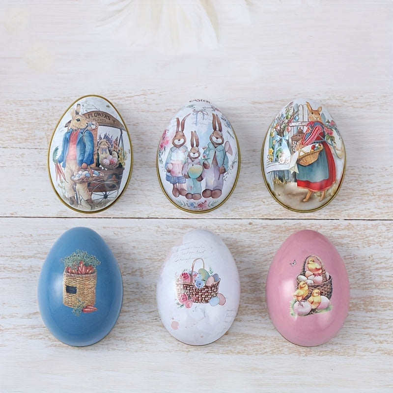 6pcs,Easter Egg Design Candy Boxes,Easter Egg Bunny Pattern Iron Gift Boxes,Happy Easter Decoration For Home,Easter Party Supplies,Easter Party Gift Boxes