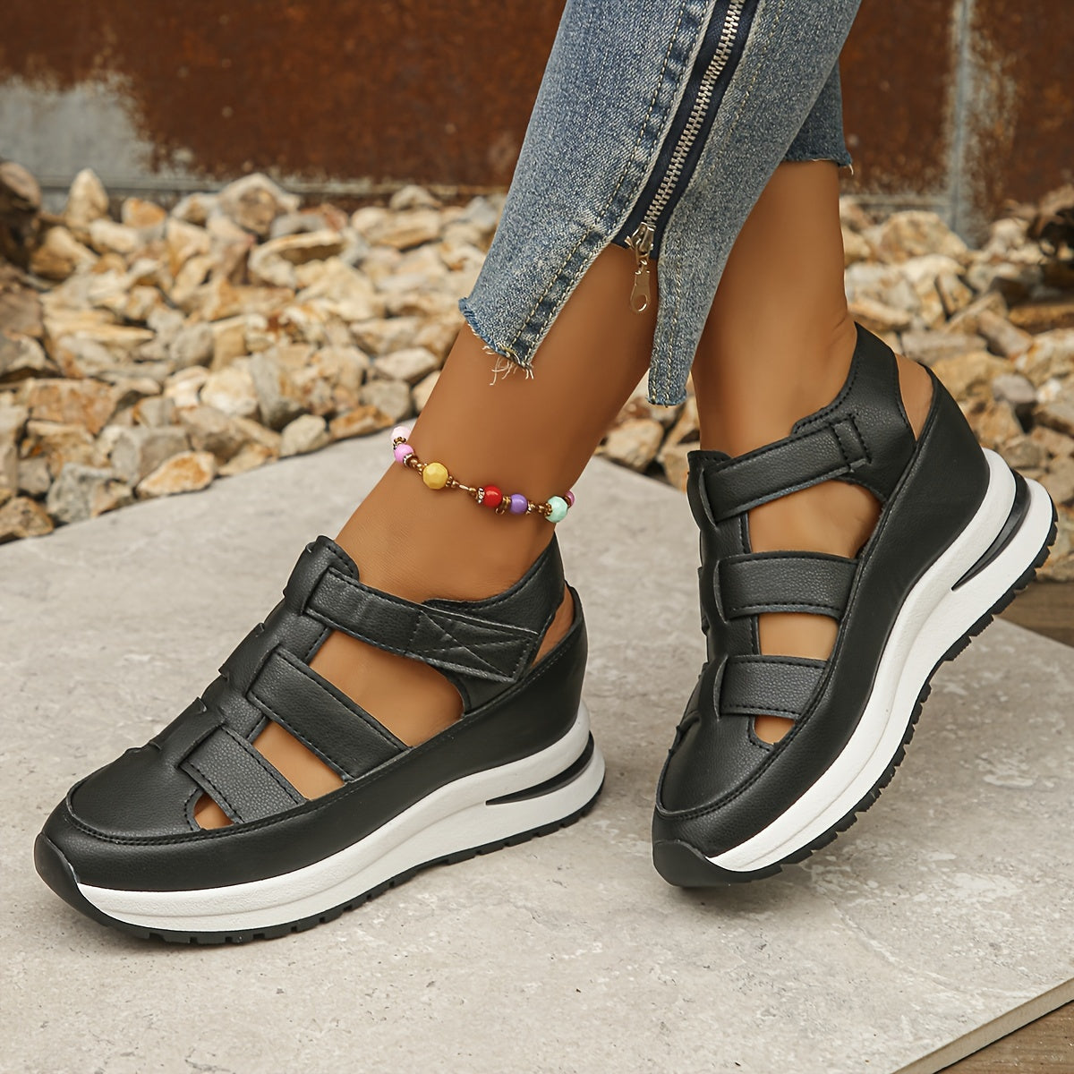 Womens Soft Sole Platform Sandals, Round Toe Comfortable Casual Walking Shoes
