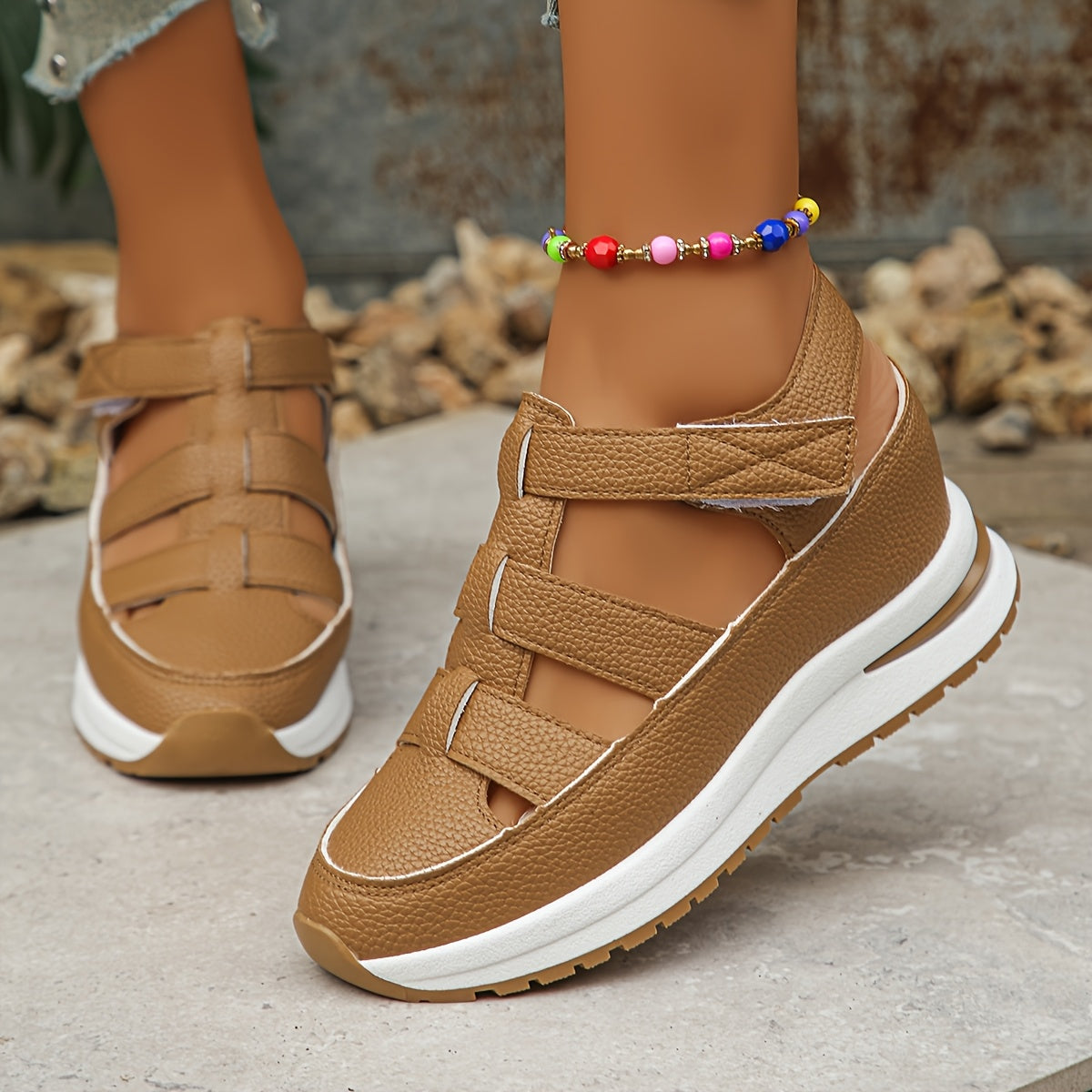 Womens Soft Sole Platform Sandals, Round Toe Comfortable Casual Walking Shoes
