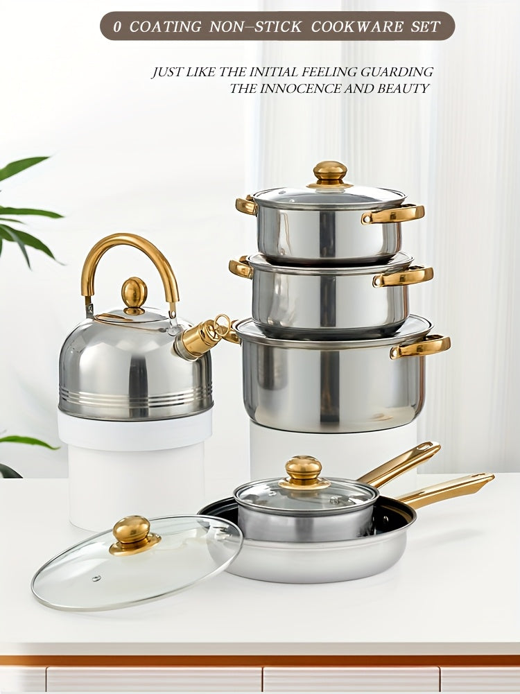 Set 12 Piese Inox cu Mânere Aurii