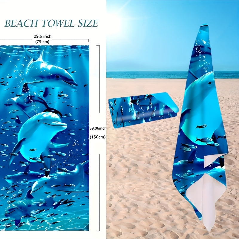Extra-Large Microfiber Beach Towel with Vibrant Dolphin & Fish Design