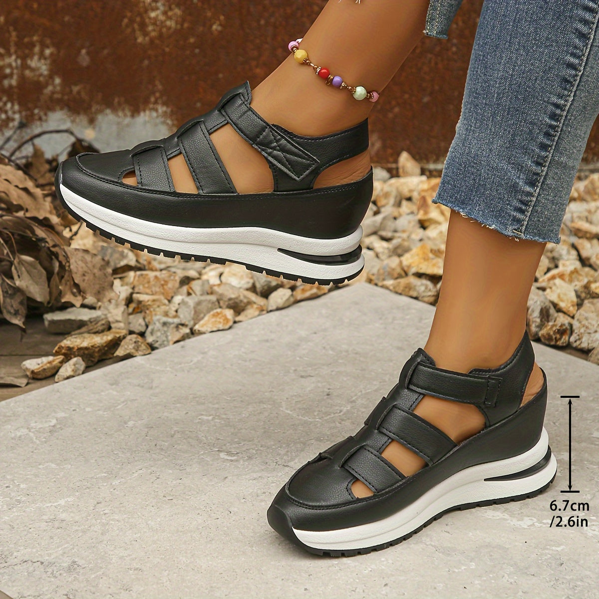 Womens Soft Sole Platform Sandals, Round Toe Comfortable Casual Walking Shoes