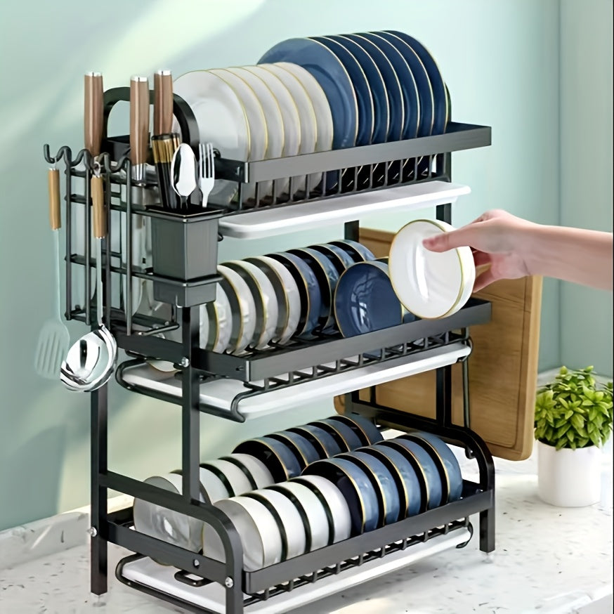 Tier Dish Rack with Drainage and Separation for Dry and Wet Ware