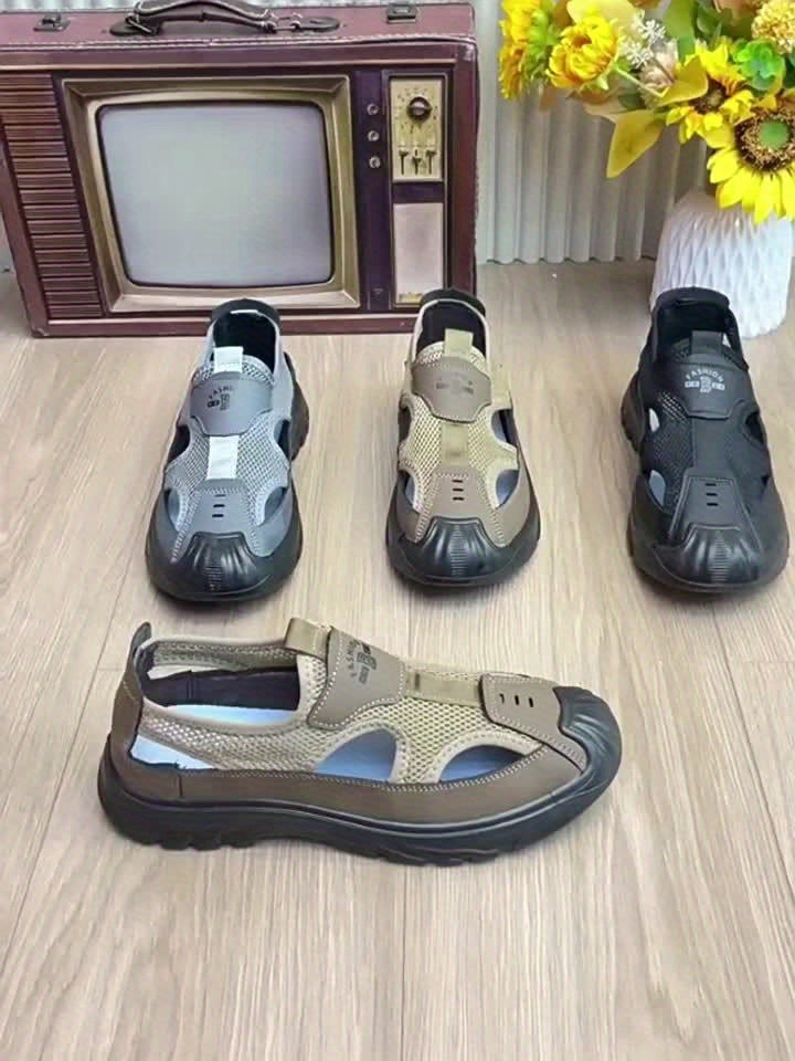 Men'S Breathable Sports Sandals, Solid Color, All-Season Casual Sneakers