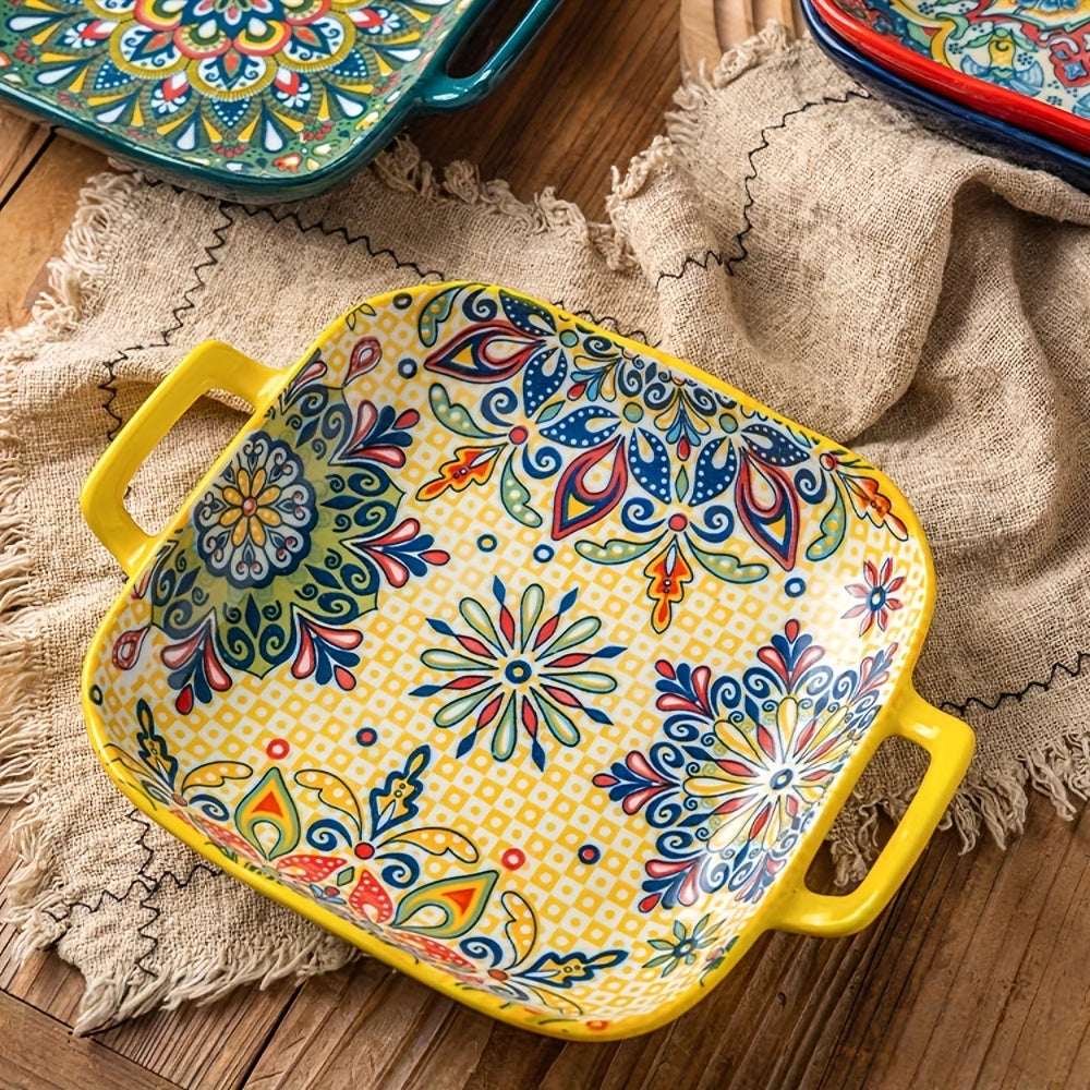 Set 4 Piese Farfurii Pătrate Boho din Ceramică