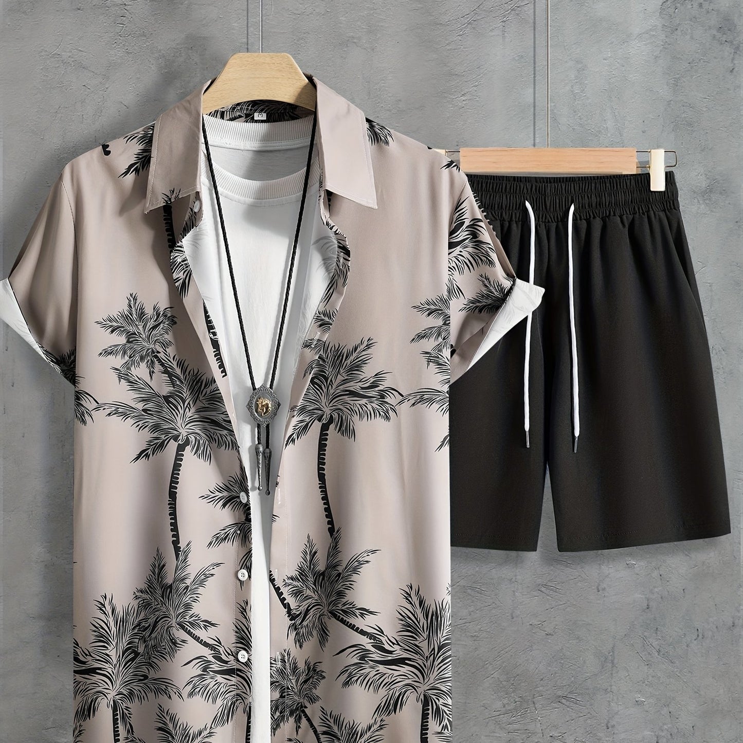 Hawaii Shirt And Drawstring Shorts Set For Summer