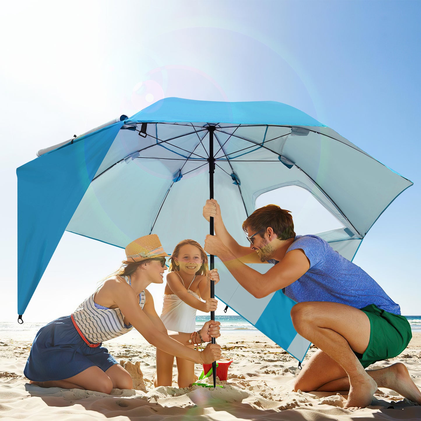 Parasols 2-in-1 Beach Tent Umbrella Heavy-Duty Sun Shelter