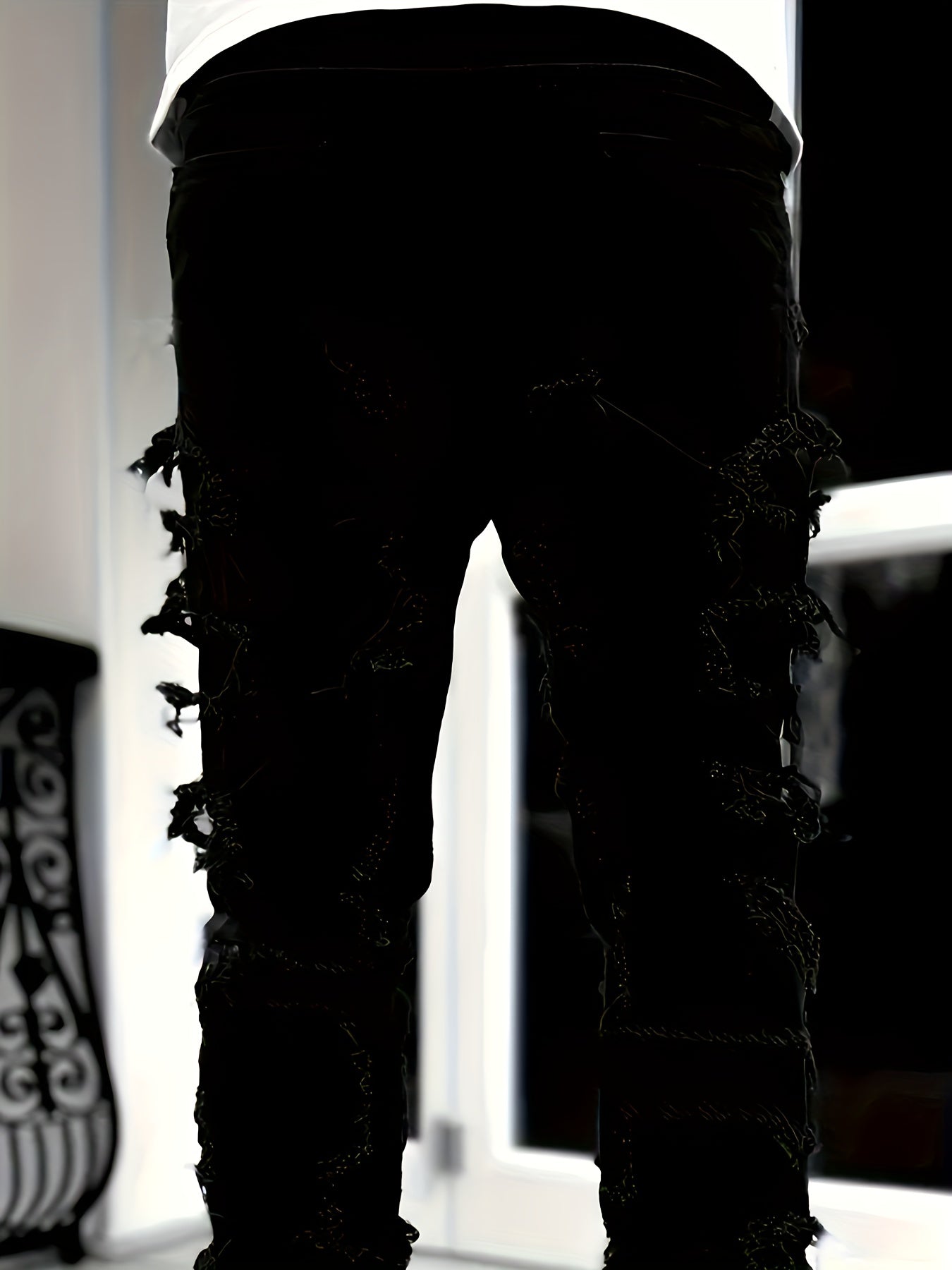 Creative Raw Trim Jeans, Men's Casual Street Style Medium Stretch Denim Pants