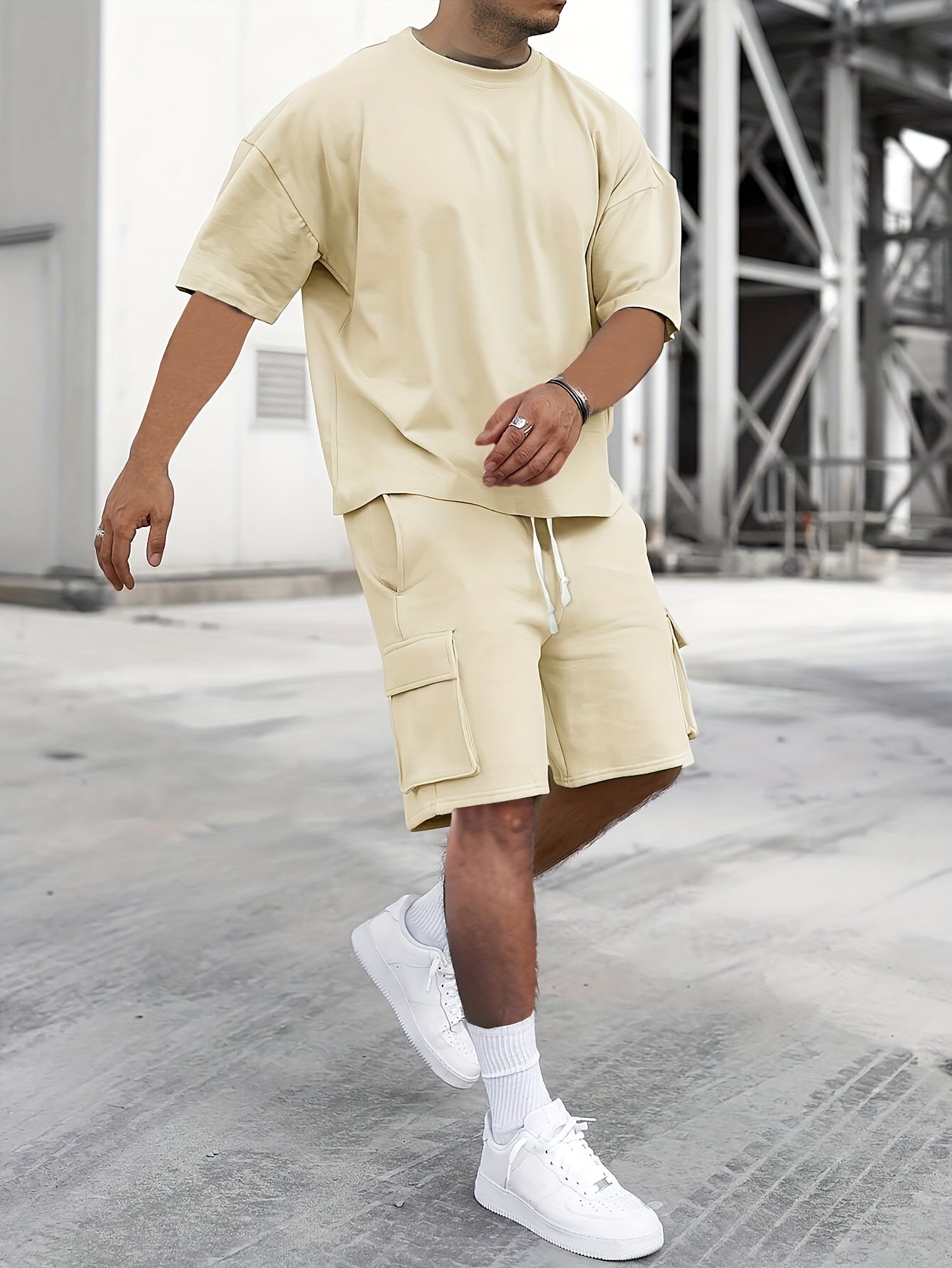 Men's Beige Casual Sportswear Set