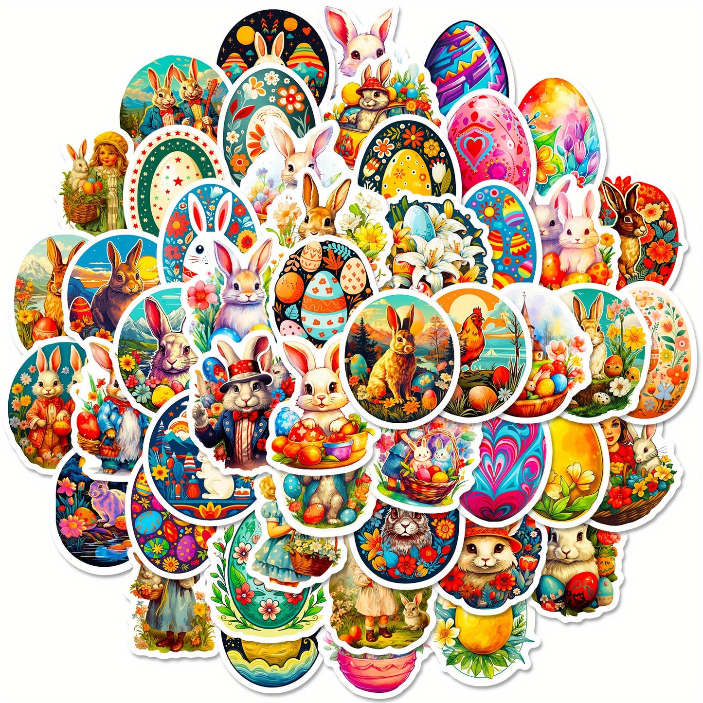 50pcs Whimsical Easter Bunny & Eggshell Stickers