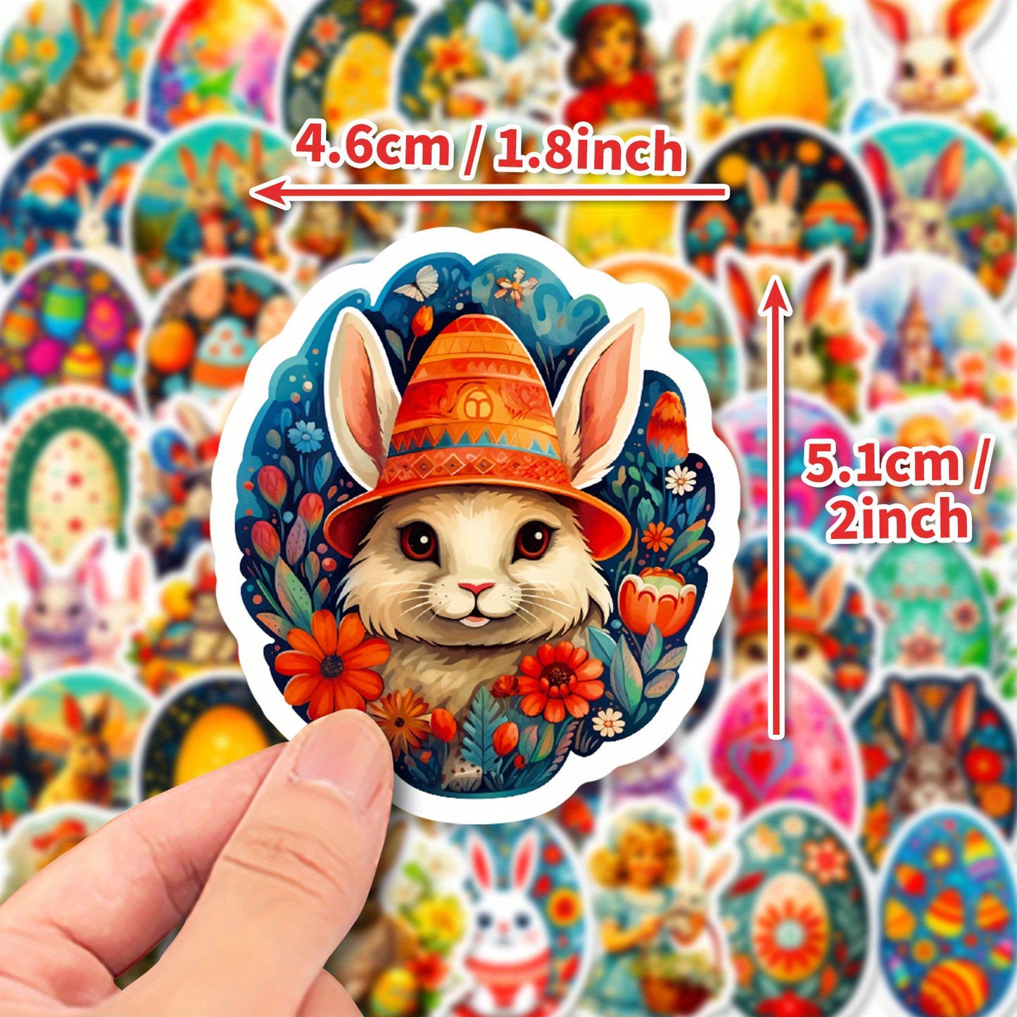 50pcs Whimsical Easter Bunny & Eggshell Stickers