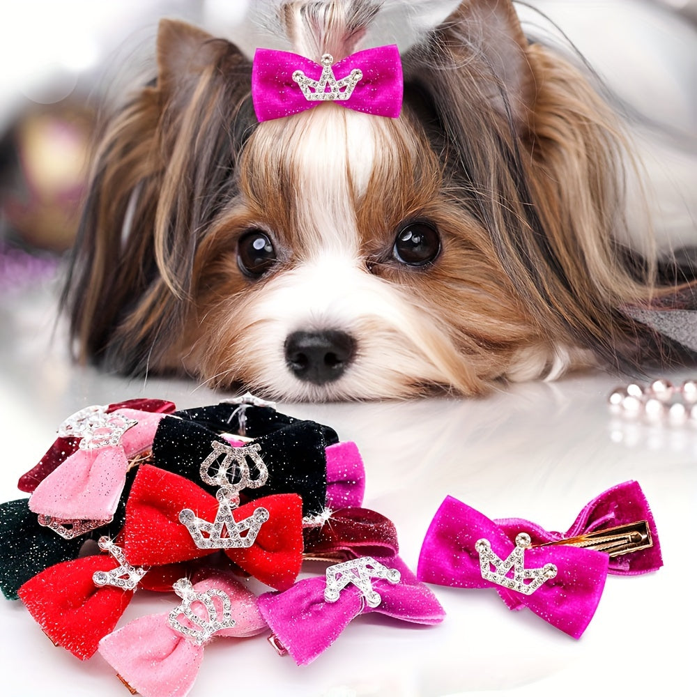 5pcs Mixed Color Crown Bow Dog Hairpins