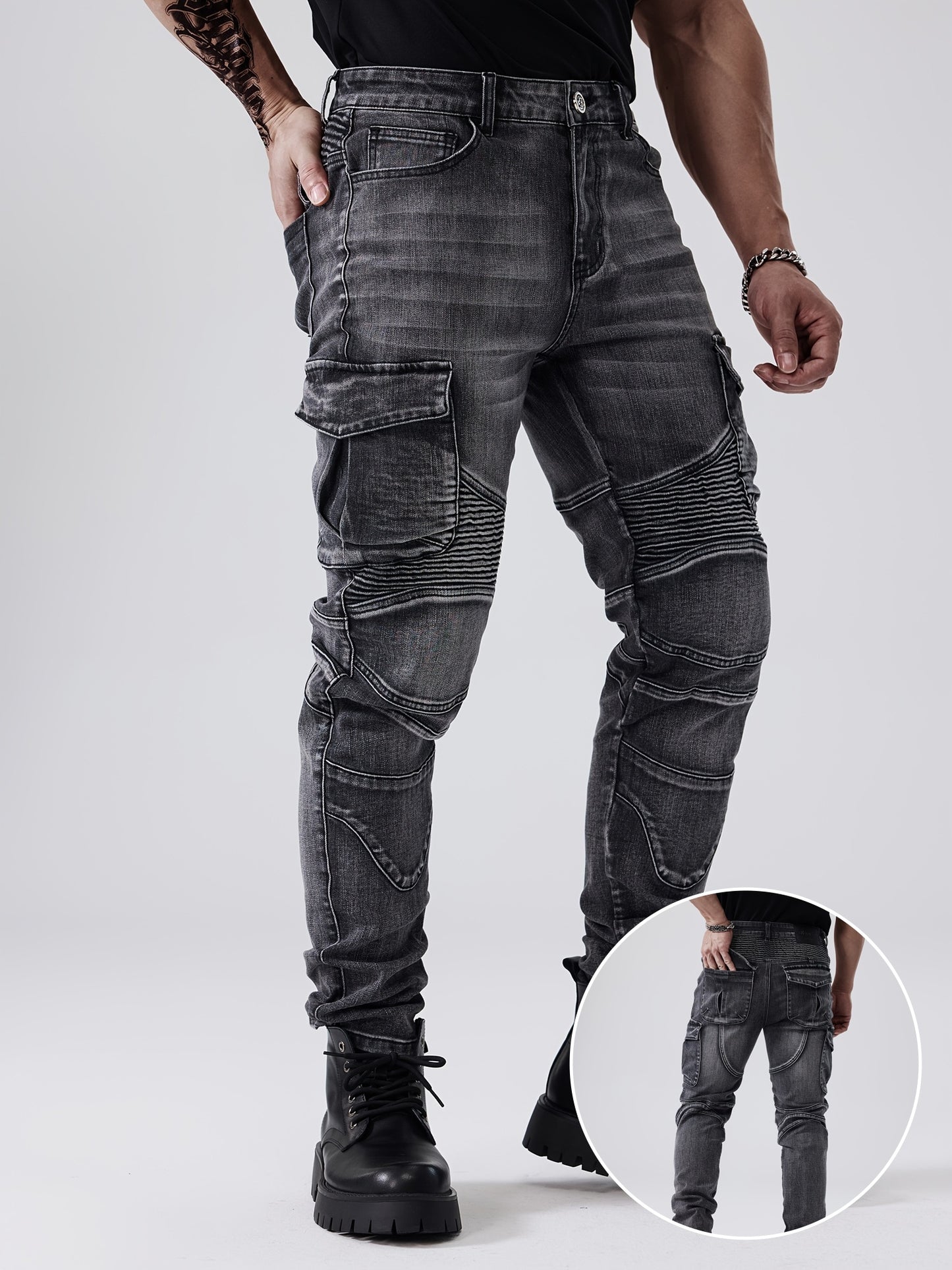 Men's Slim Fit Stretch Jeans with Multi-Pocket Design
