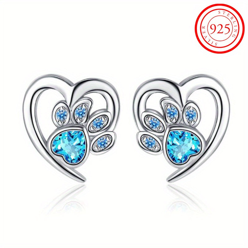 Sterling 925 Silver Hypoallergenic Ear Jewelry Hollow Heart Shape Paw Pattern