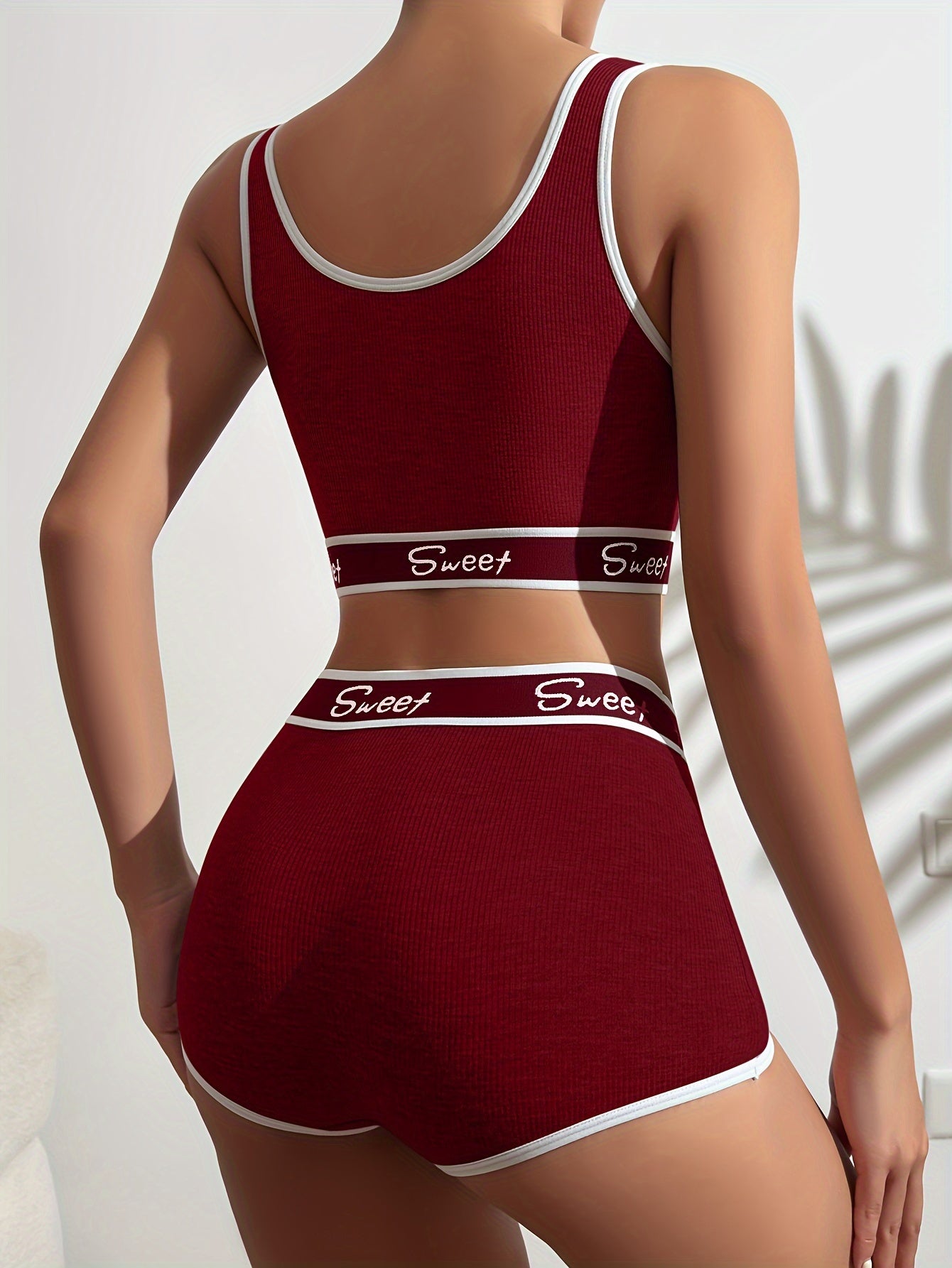 3 Set Sporty Letter Contrast Trim Bra & Shorts Panty