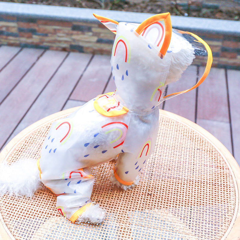 Waterproof Pet Raincoat with Rainbow Pattern for Small