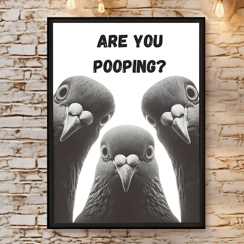 Funny Pigeon Bathroom Canvas Print Poster