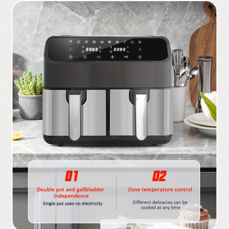 Double Layer Hot Air Fryer, 2 Coșuri de 4L