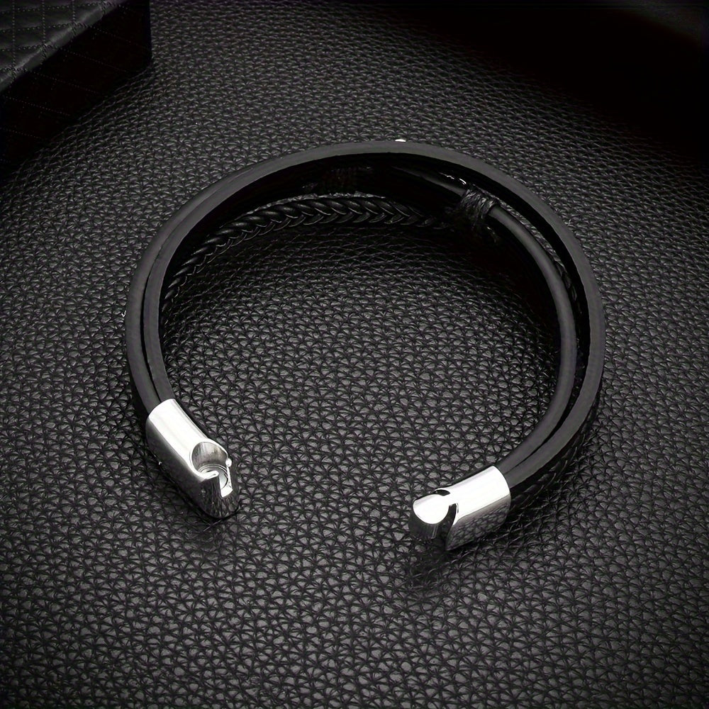 Men'S Bracelet, Classic Anchor Charm Woven Faux Leather Band