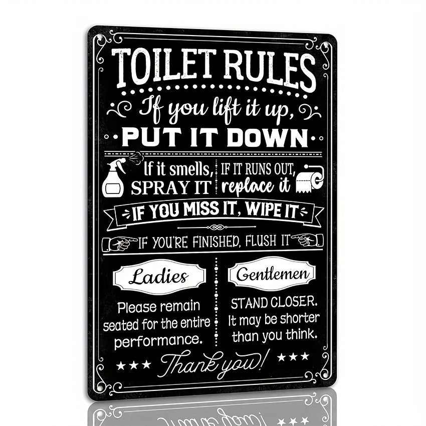 Funny Metal Toilet Rules Sign for Bathroom