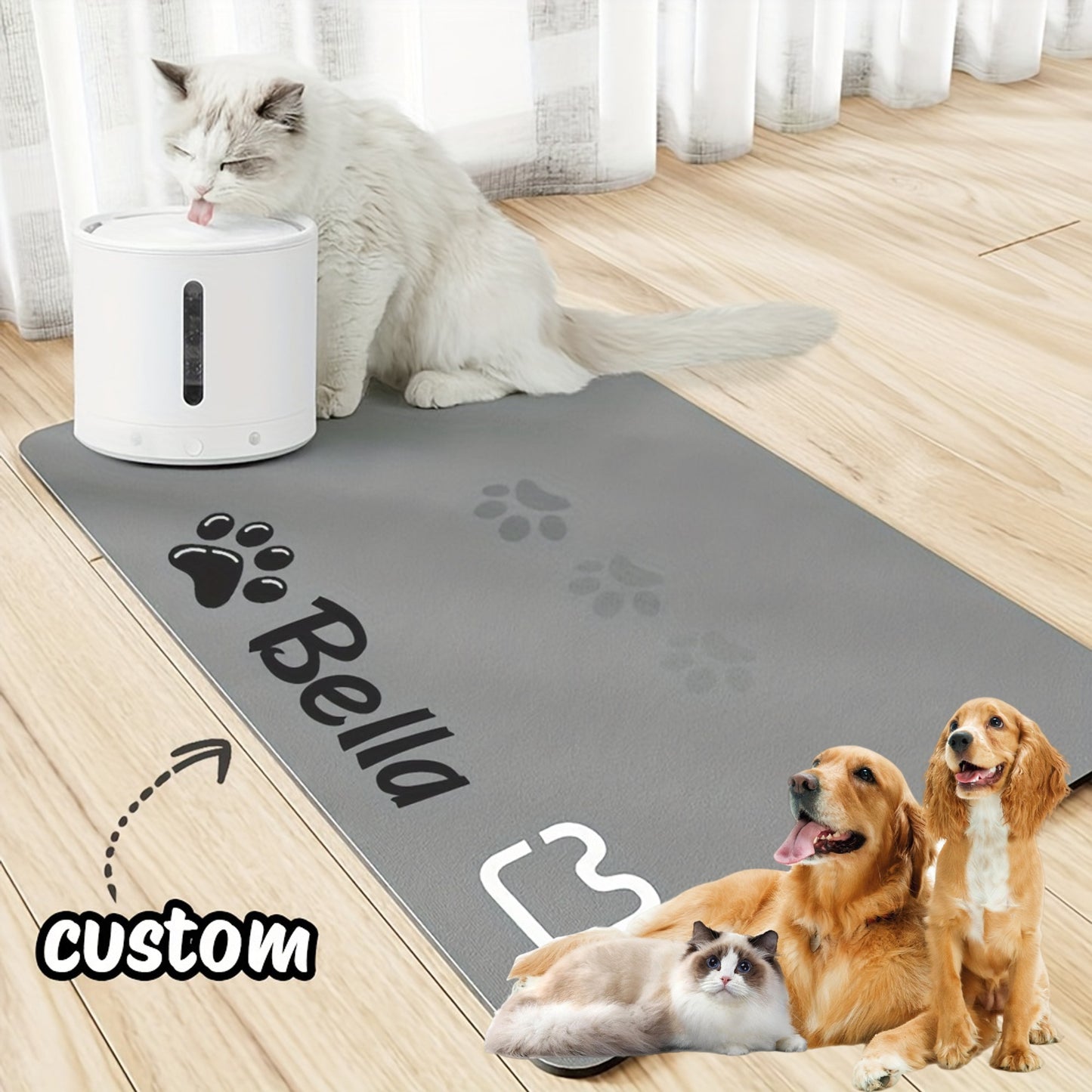 Personalized pet meal mat, super absorbent dog and cat feeding mat