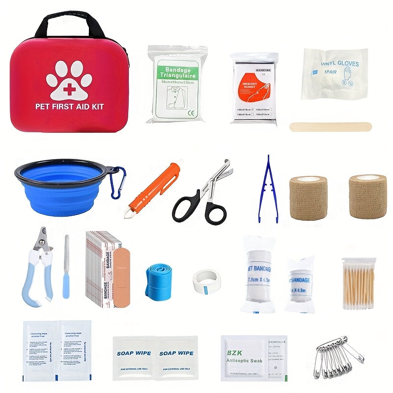 Pet First Aid Kit for Dogs & Cats - Portable Emergency Care Set