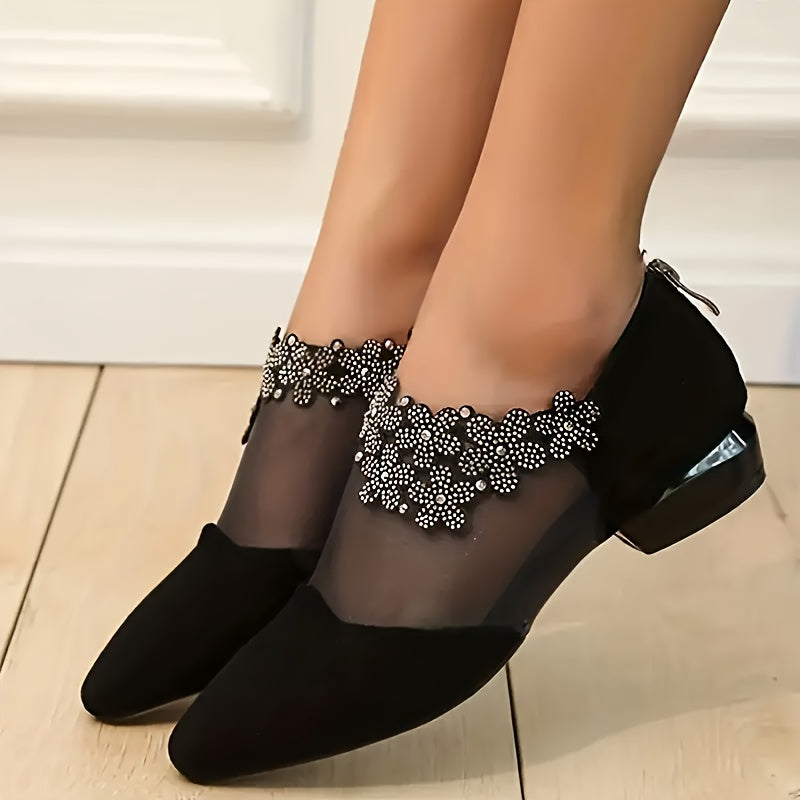 1 Pair Elegant Women'S Mid Heel Sandals with Rhinestone Embellishment
