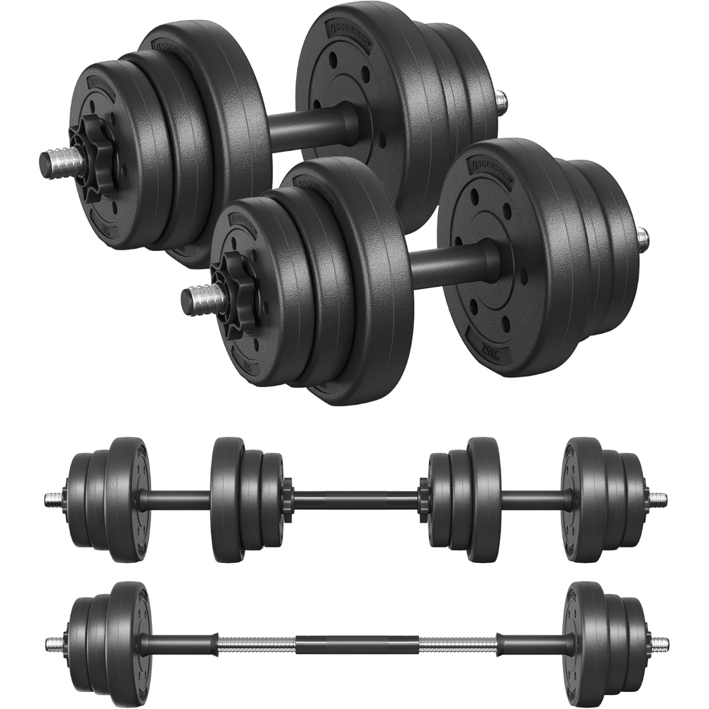 2 x 10 kg Adjustable Dumbbells with Extra Barbell Bar