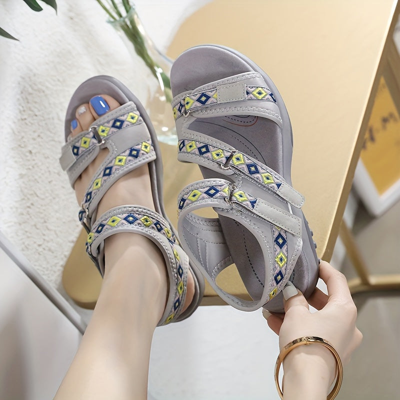 Women's Sporty Flat Sandals with Hook-and-Loop Fastener