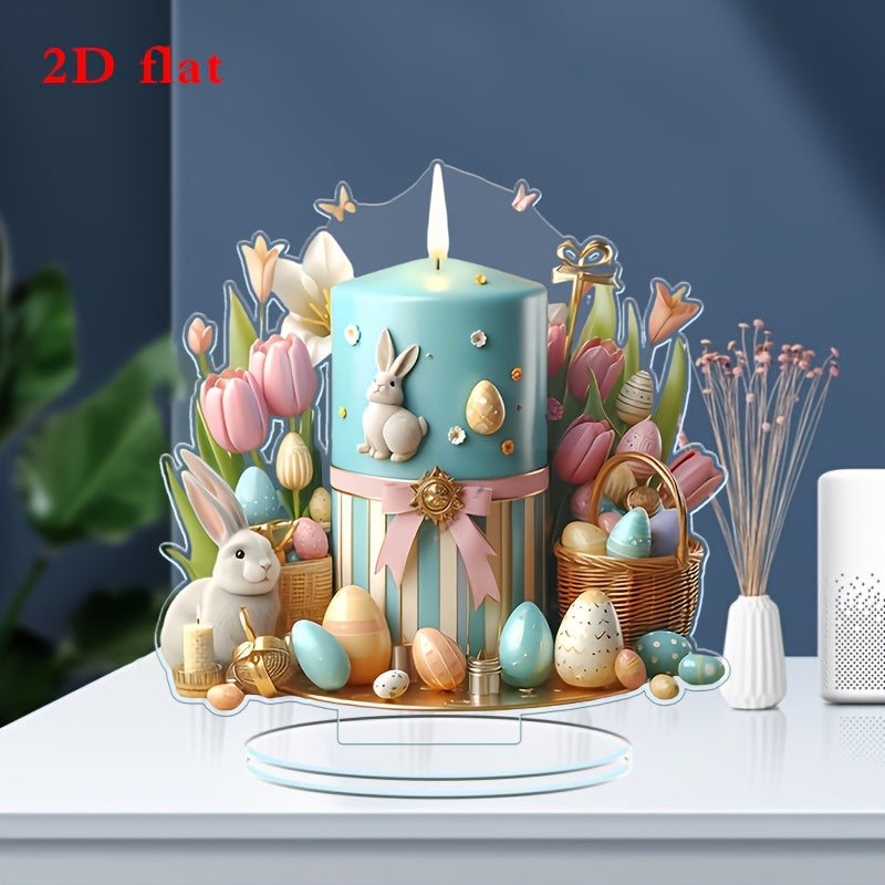 1pc, 2D Flat Bohemian Style Easter Candle with Egg Pattern Decoration