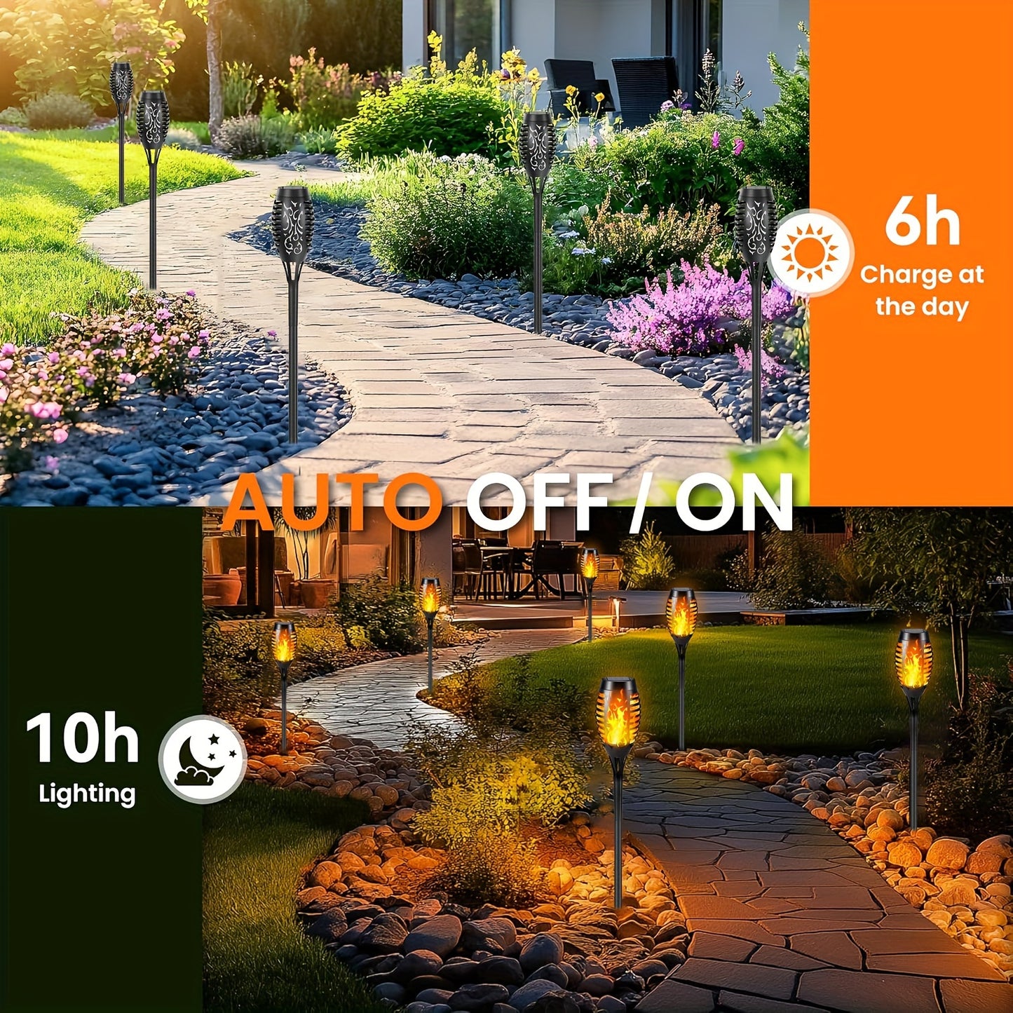 4/8/12pcs Solar Powered Flickering Flame Garden Lights