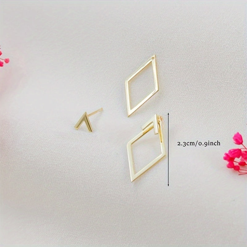 Elegant Geometric Cutout Stud Earrings, 14K Golden Plated, Hypoallergenic Stainless Steel