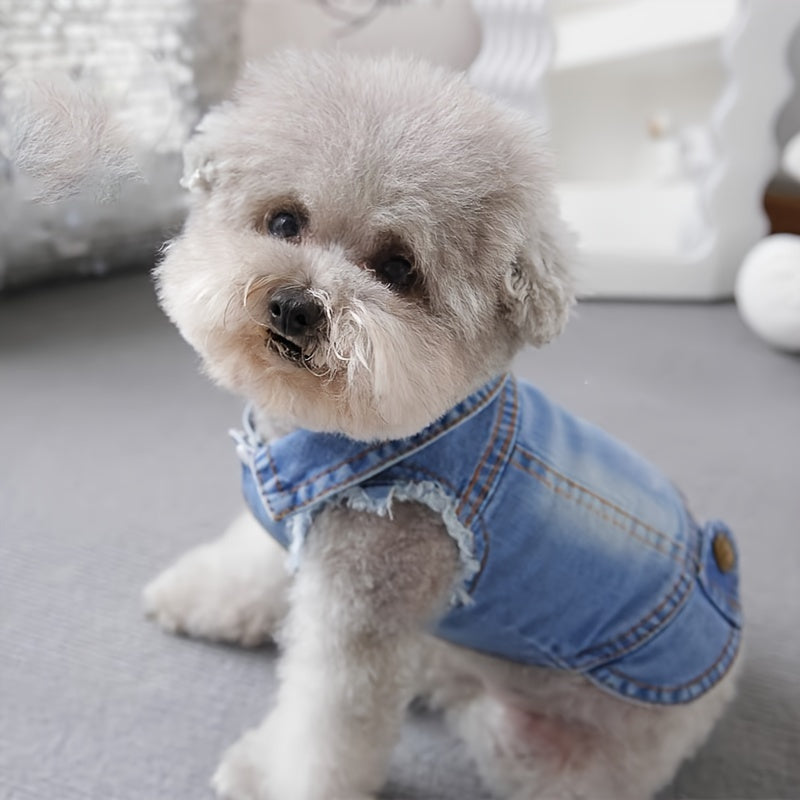 Chic Retro Denim Dog Vest for Small Breeds
