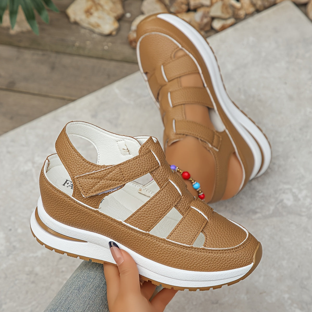 Womens Soft Sole Platform Sandals, Round Toe Comfortable Casual Walking Shoes