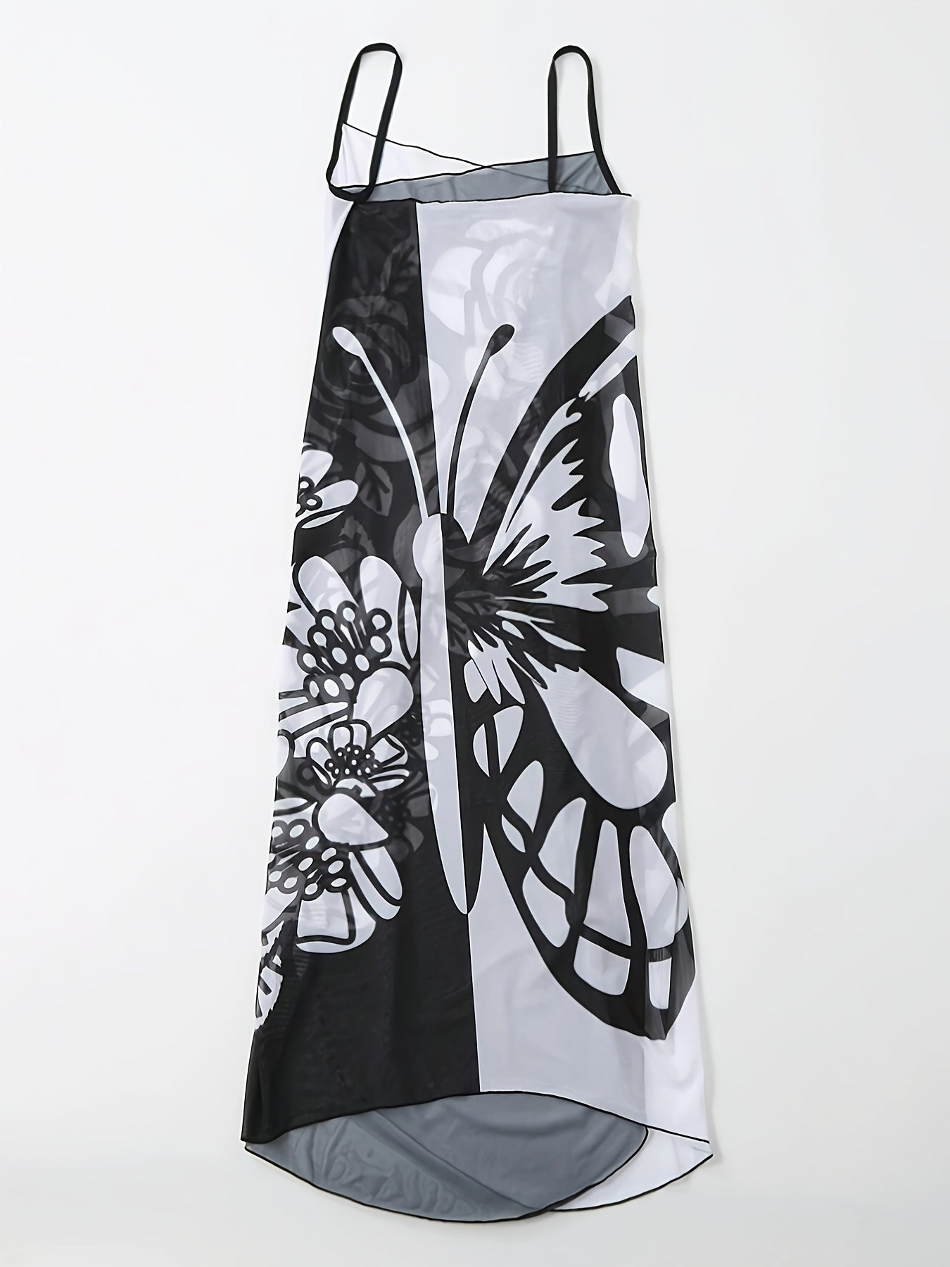 Floral Print Mesh Wrap Dress