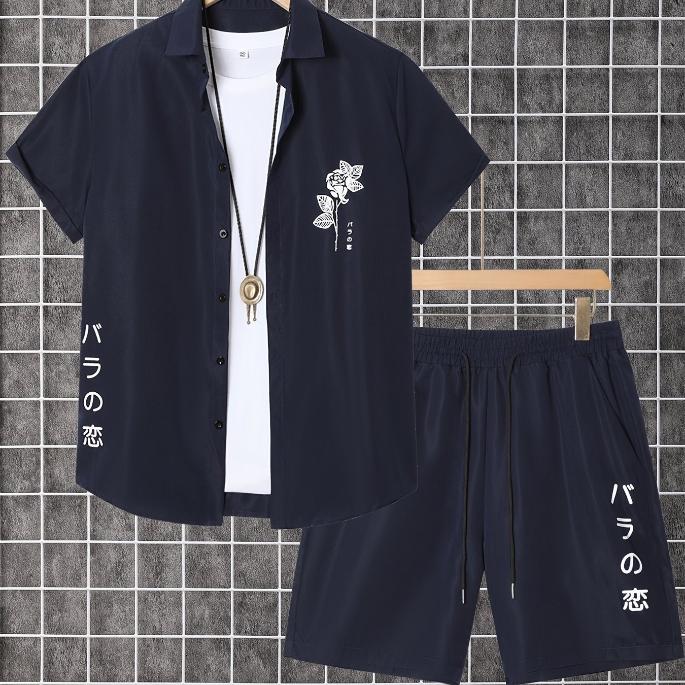 Men'S 2pcs Summer Set, Casual Print Short Sleeve Button- Shirt and Shorts