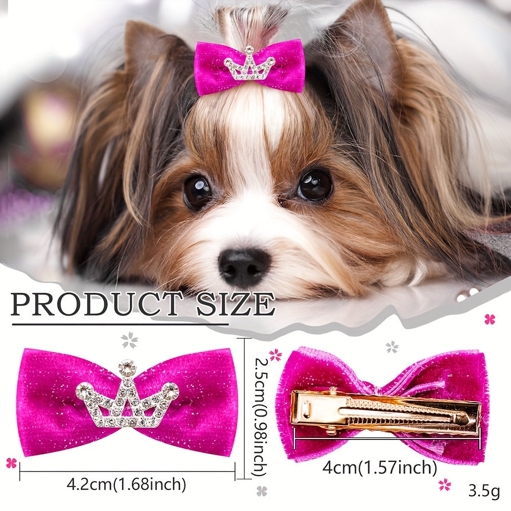 5pcs Mixed Color Crown Bow Dog Hairpins