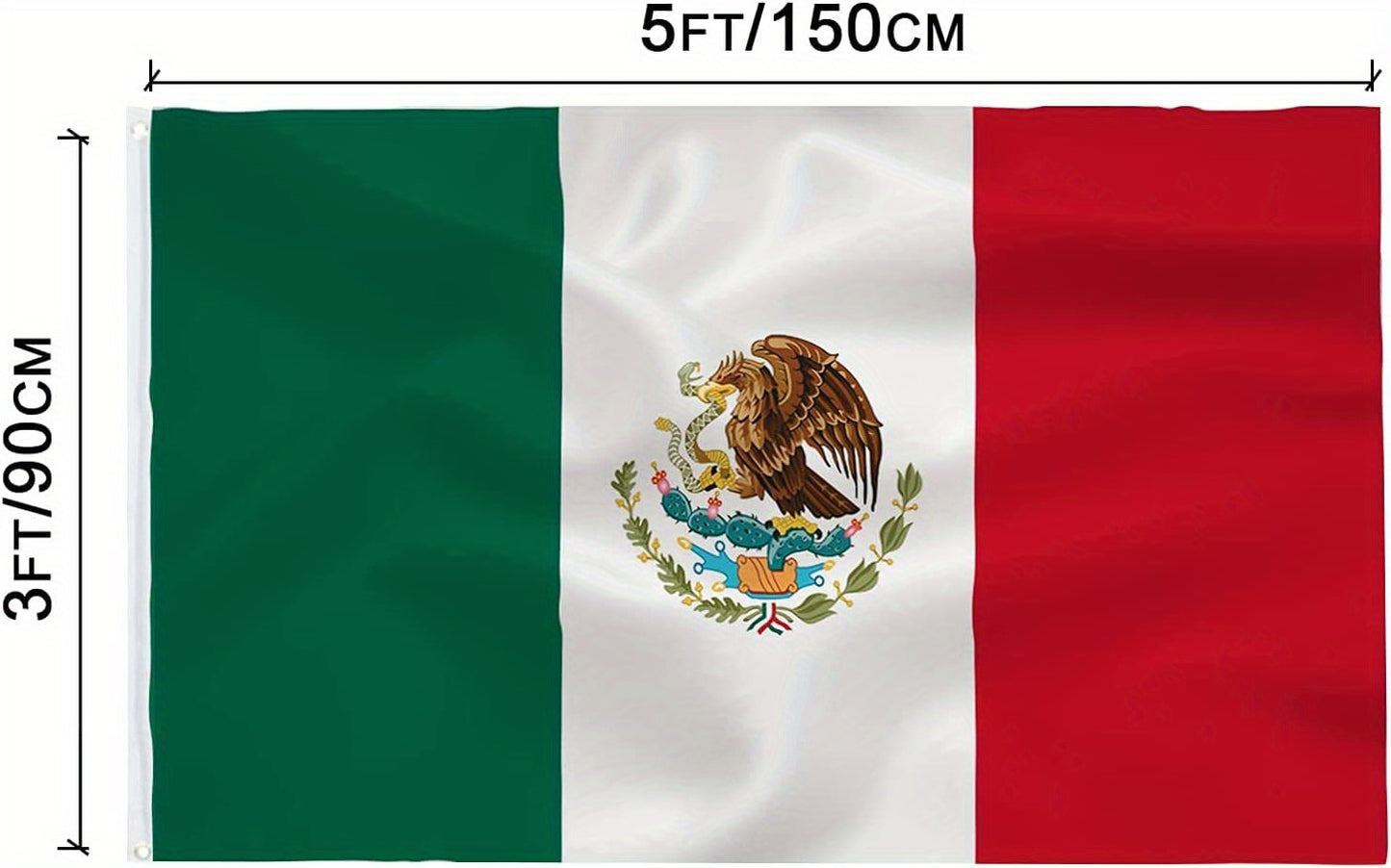 Mexican Flag With Brass Grommet, 3x5 Feet