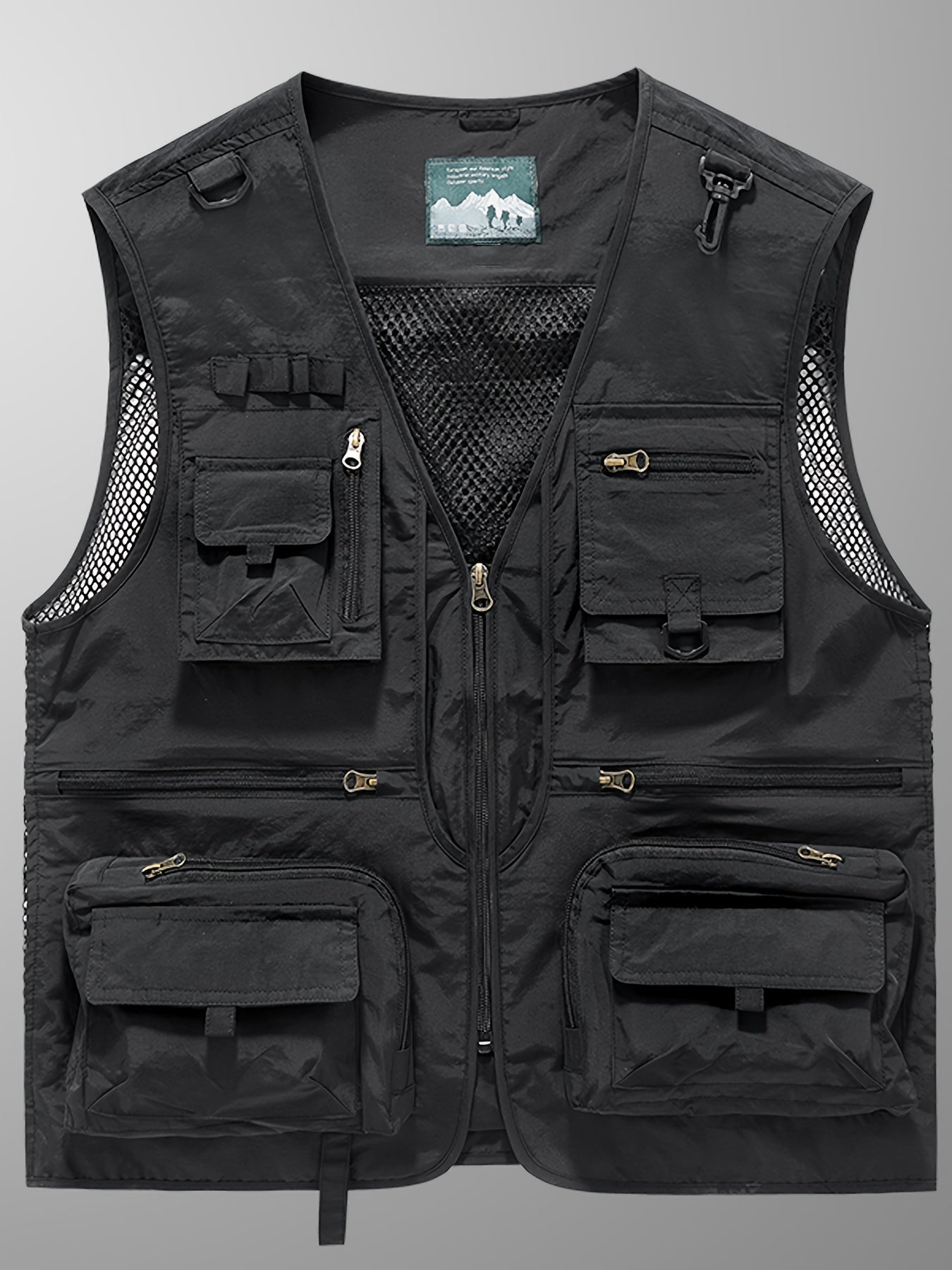 Men's Trendy Zip Up V Neck Vest With Zipper Multi-Pocket