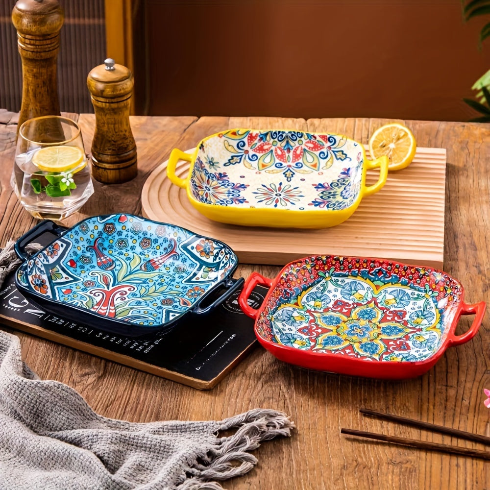 Set 4 Piese Farfurii Pătrate Boho din Ceramică