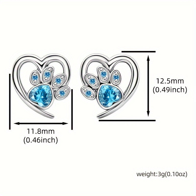 Sterling 925 Silver Hypoallergenic Ear Jewelry Hollow Heart Shape Paw Pattern