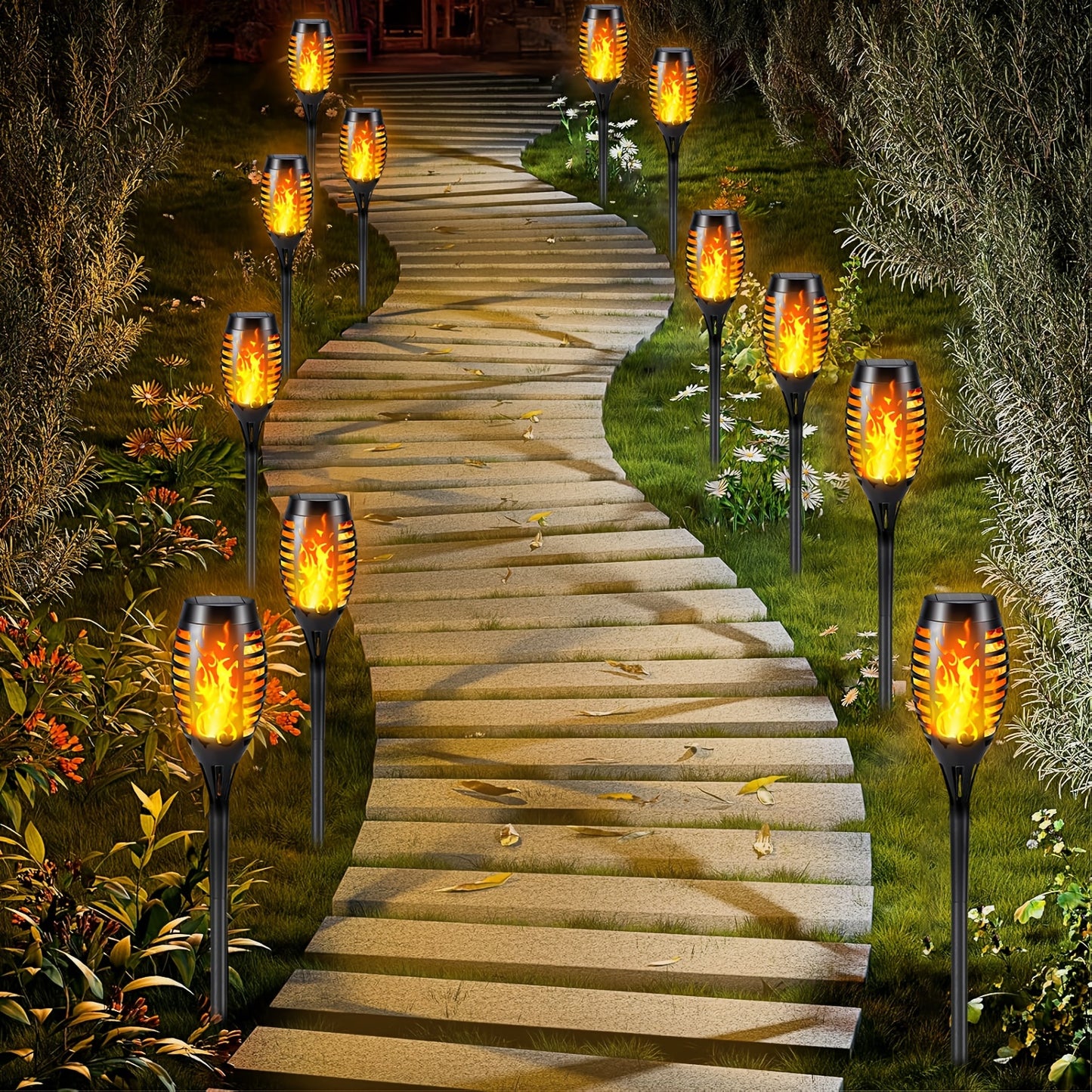 4/8/12pcs Solar Powered Flickering Flame Garden Lights