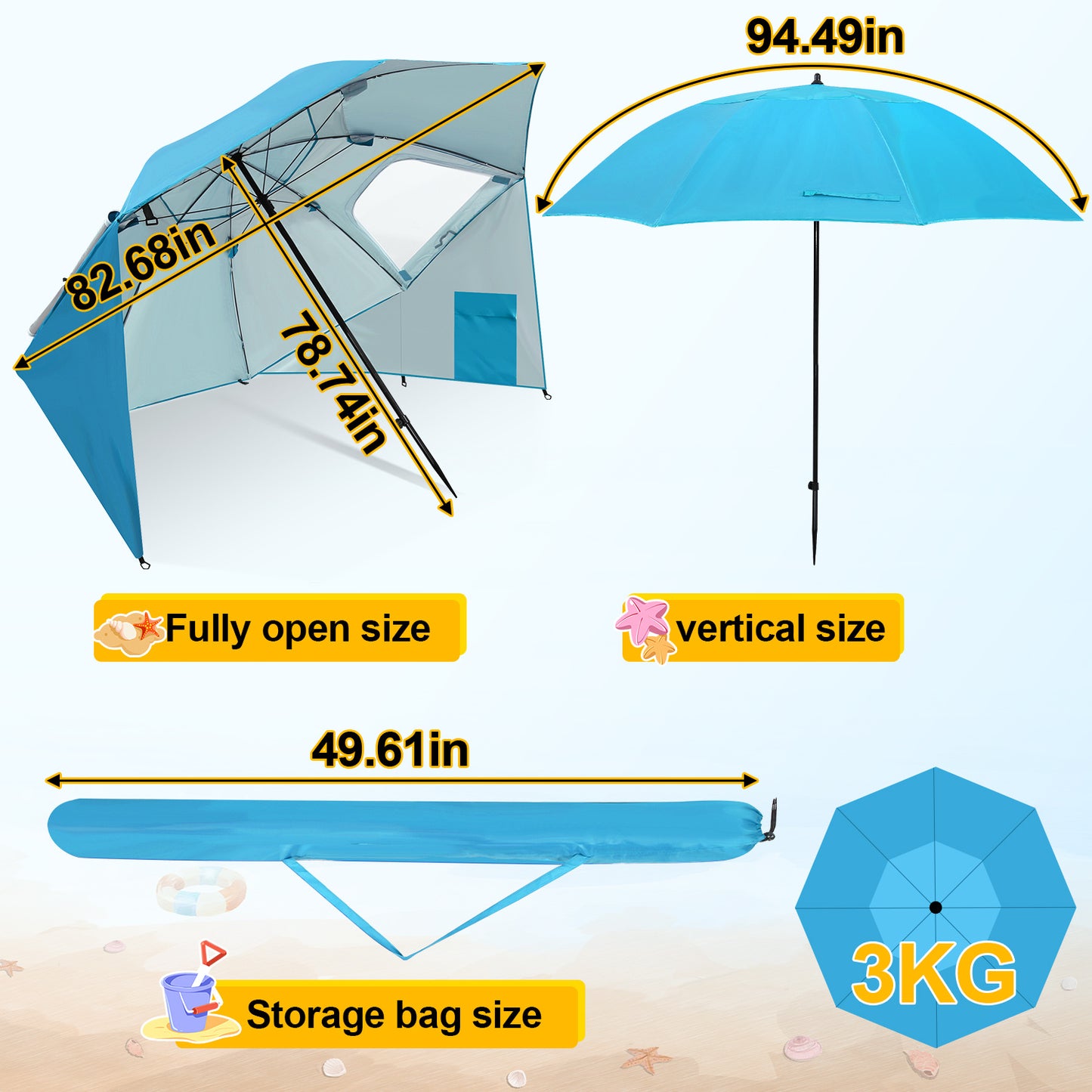 Parasols 2-in-1 Beach Tent Umbrella Heavy-Duty Sun Shelter
