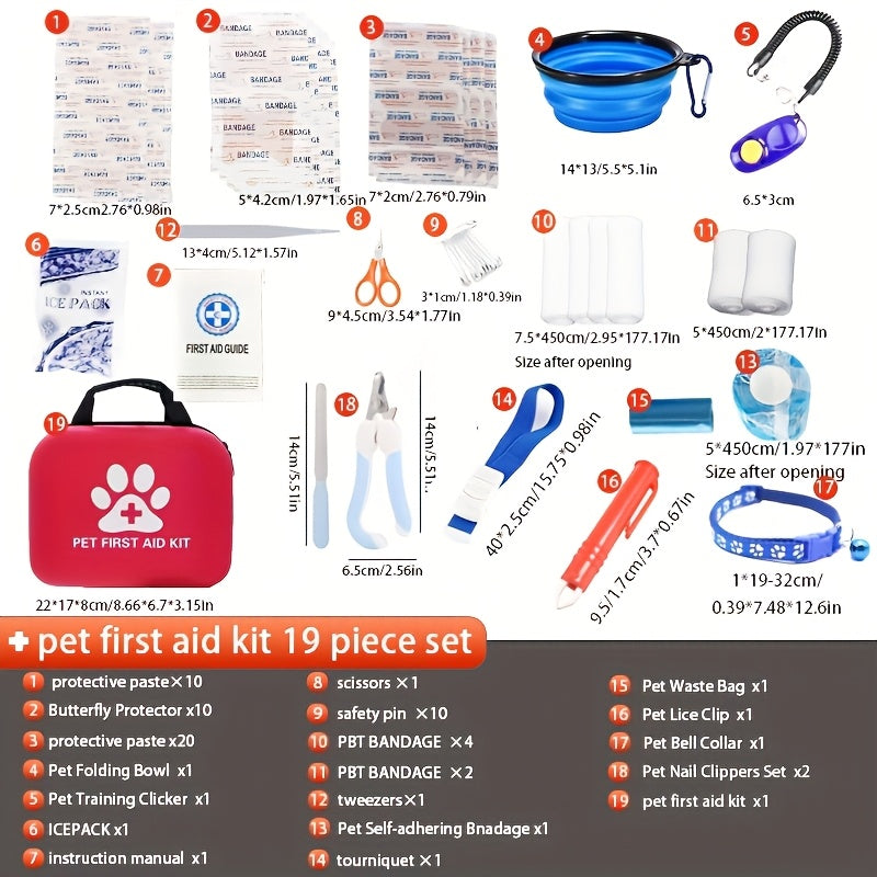 Pet First Aid Kit for Dogs & Cats - Portable Emergency Care Set