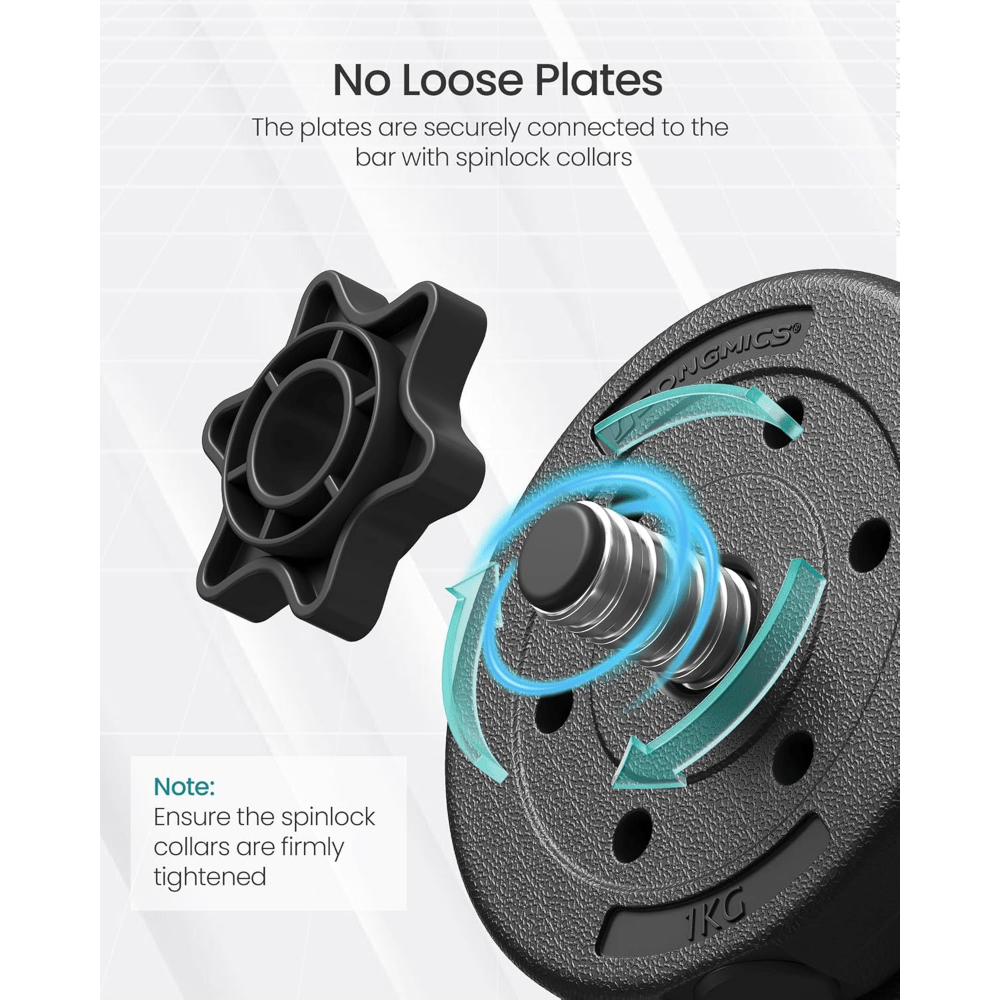 2 x 10 kg Adjustable Dumbbells with Extra Barbell Bar