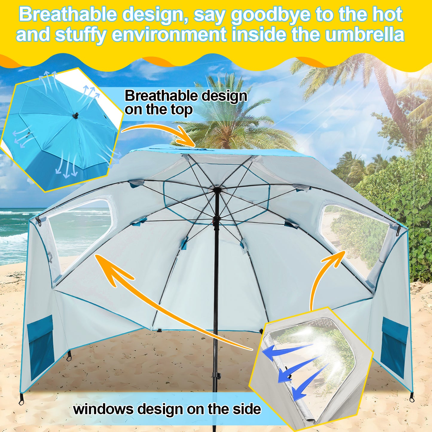 Parasols 2-in-1 Beach Tent Umbrella Heavy-Duty Sun Shelter
